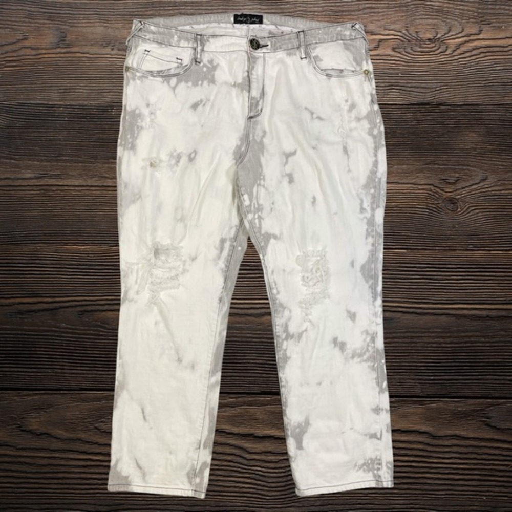Y2K Baby‎ Phat Size 22 Acid Wash Distressed Jeans White Grey Cat Logo Streetwear - Picture 2 of 10